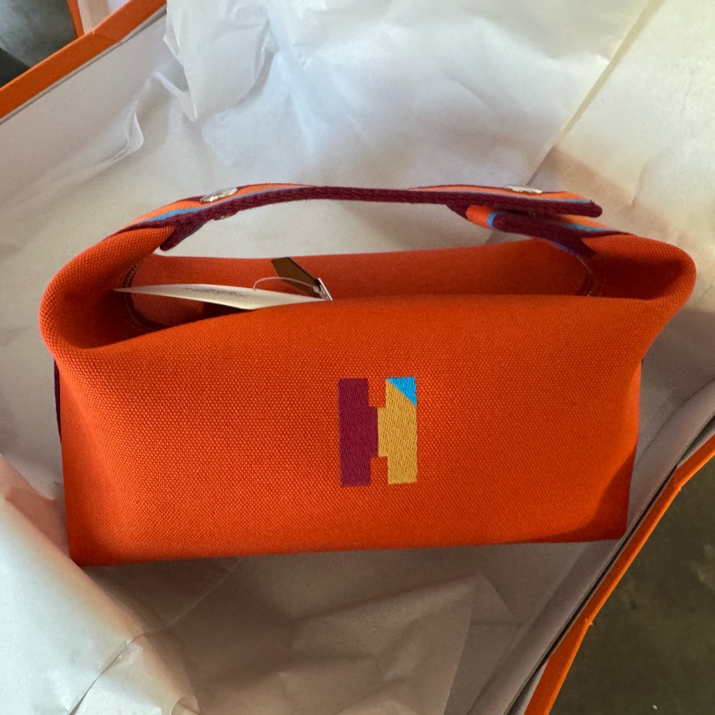 Authentic Nwt Hermes Vibrant Orange Canvas Clutch